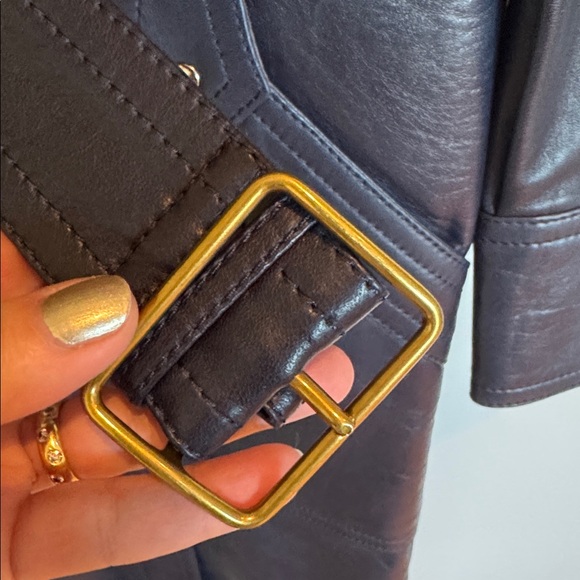 COACH 1941 MADE IN ITALY 🇮🇹 LAMB LEATHER SPORTY TRENCH COAT NAVY BLUE SIZE US 4 - Picture 11 of 16